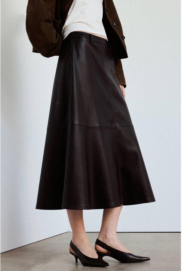 Mango imitatieleren midi rok bruin - Foto 2
