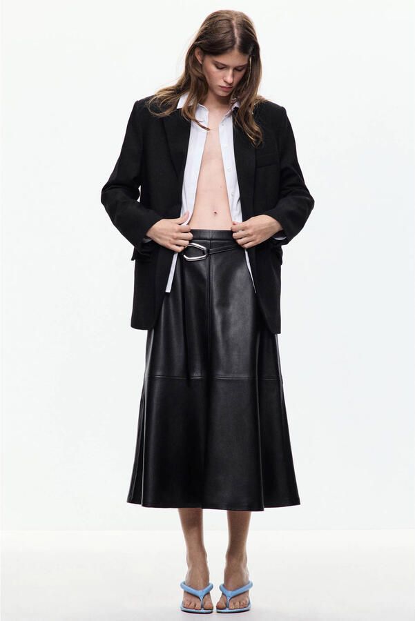 Mango imitatieleren midi rok zwart