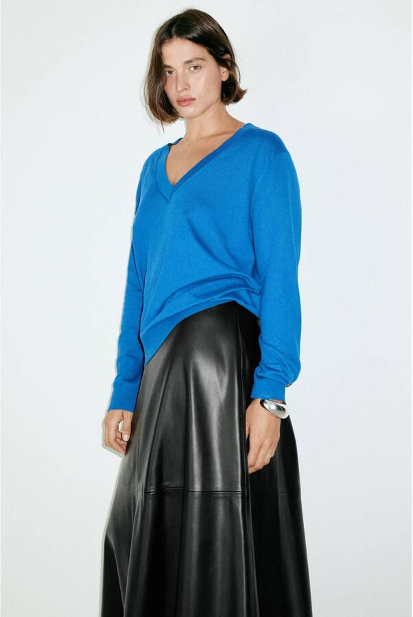 Mango imitatieleren midi rok zwart - Foto 2