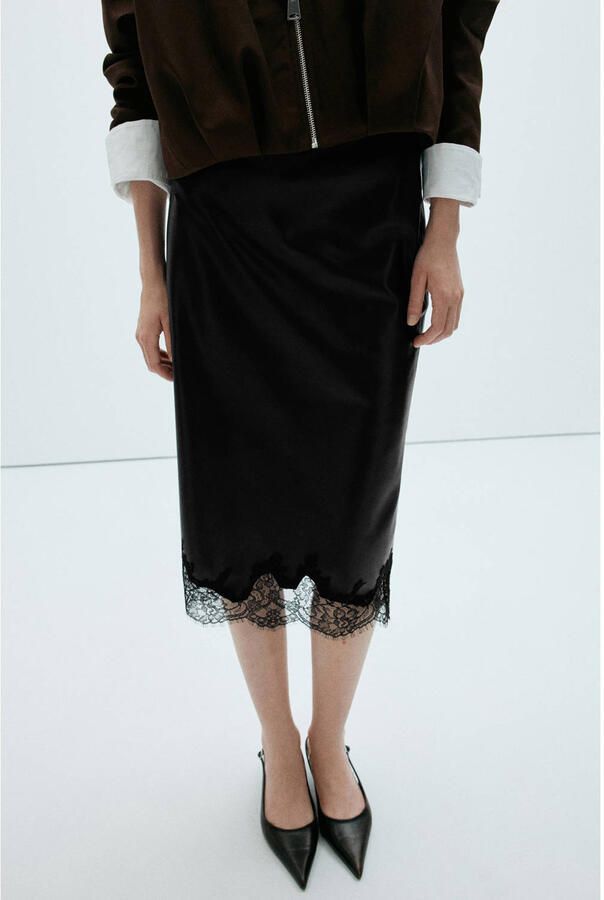 Mango imitatieleren midi rok zwart