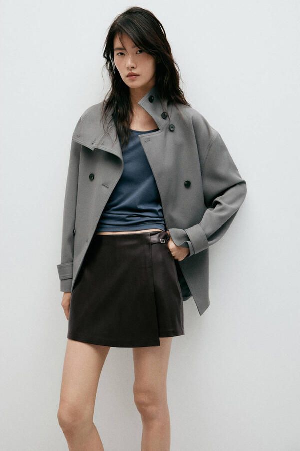 Mango imitatieleren skort bruin
