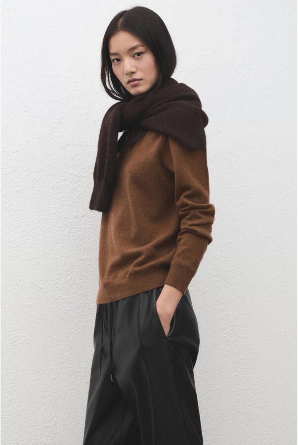 Mango imitatieleren straight regular waist broek zwart - Foto 3