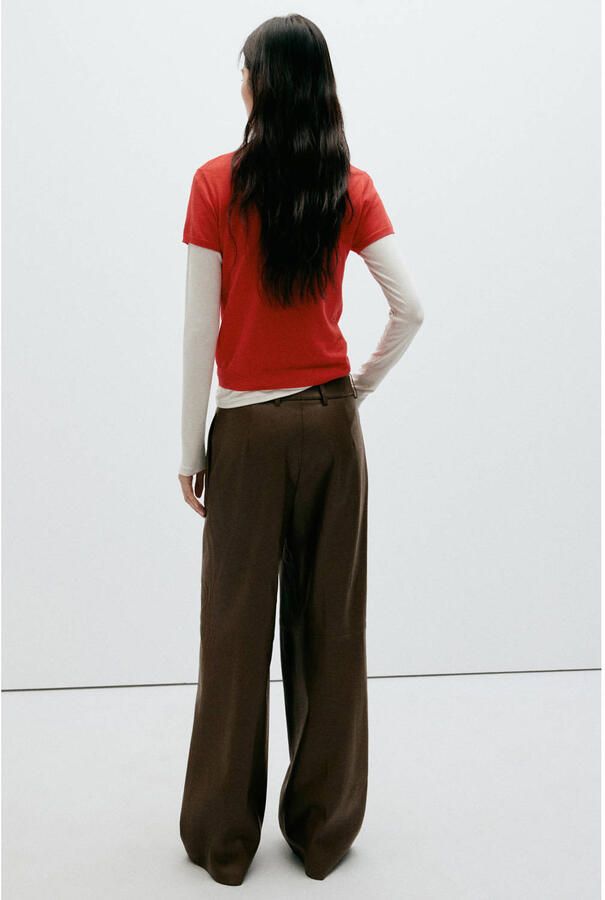 Mango imitatieleren wide leg broek bruin - Foto 3