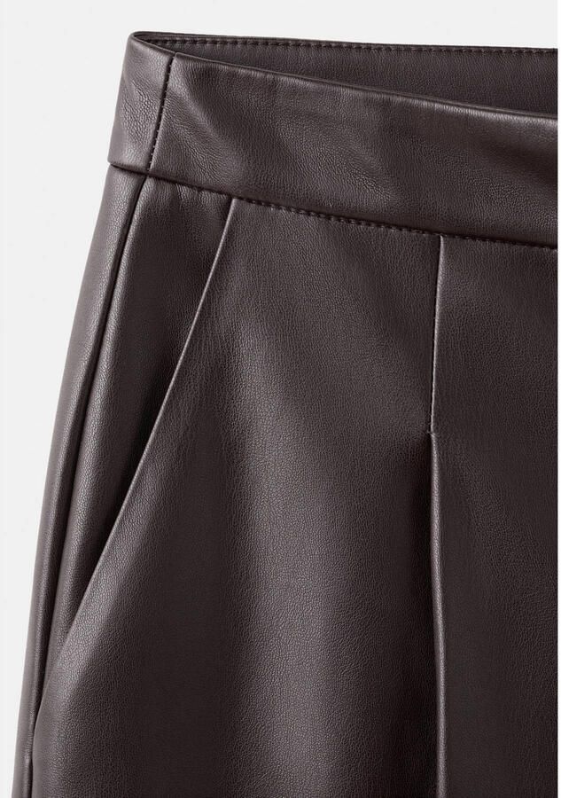 Mango imitatieleren Wide leg regular waist broek donkerbruin - Foto 2