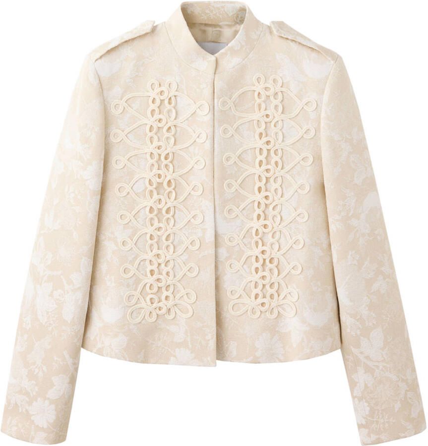 Mango jacquard jasje met print beige