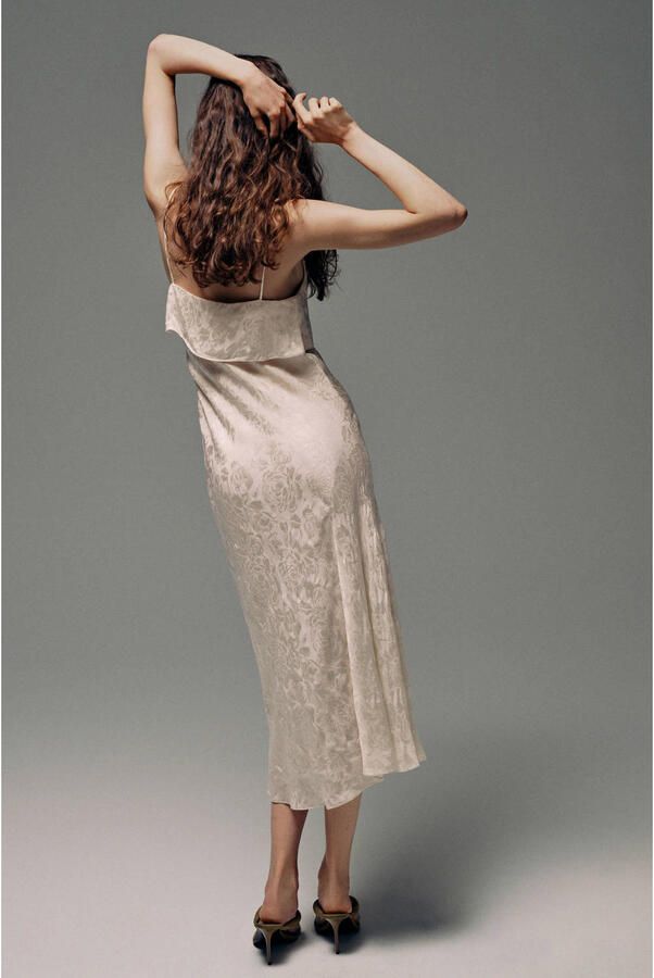 Mango jacquard midi jurk ecru - Foto 3