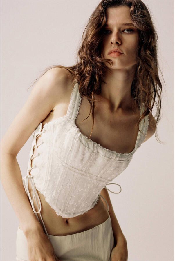 Mango jacquard top ecru