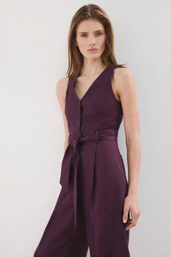Mango jumpsuit linnen aubergine