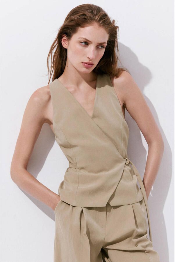 Mango jumpsuit met ceintuur beige
