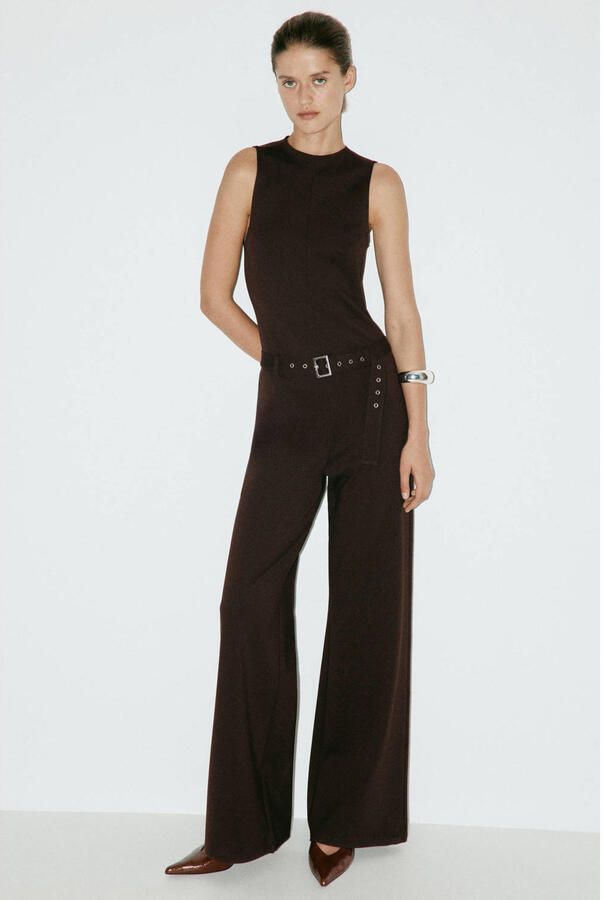Mango jumpsuit met ceintuur bruin