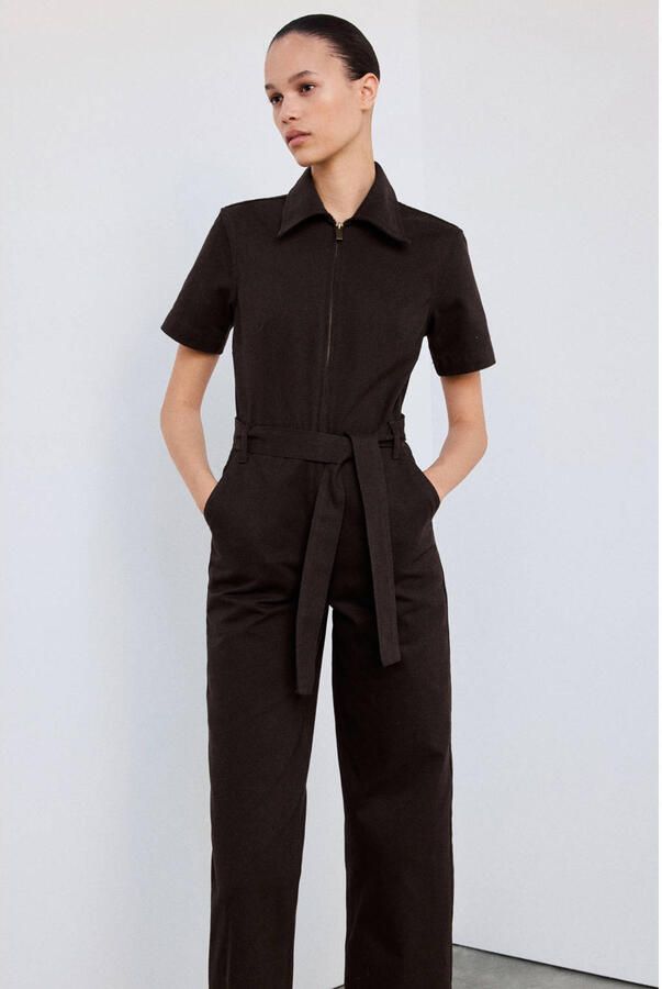 Mango jumpsuit met ceintuur bruin