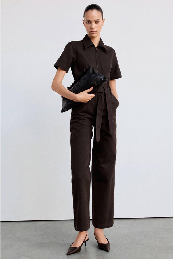Mango jumpsuit met ceintuur bruin