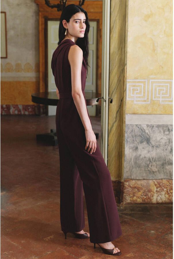 Mango jumpsuit met ceintuur donkerpaars - Foto 3