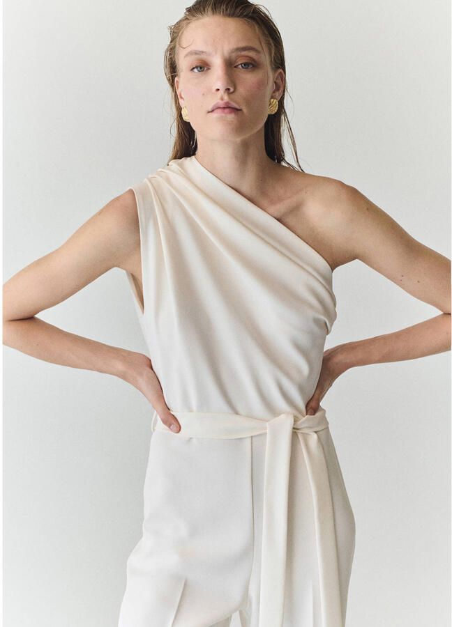 Mango jumpsuit met ceintuur ecru