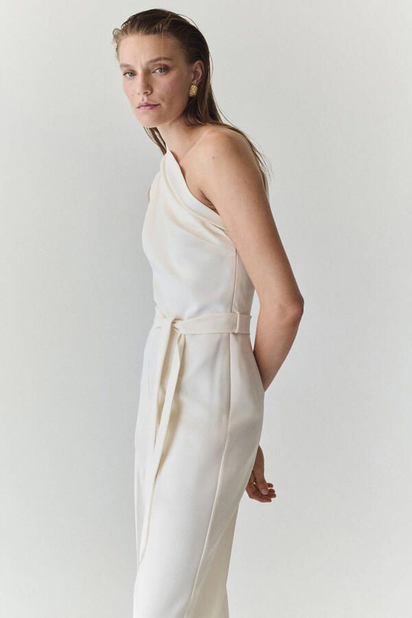 Mango jumpsuit met ceintuur ecru - Foto 3