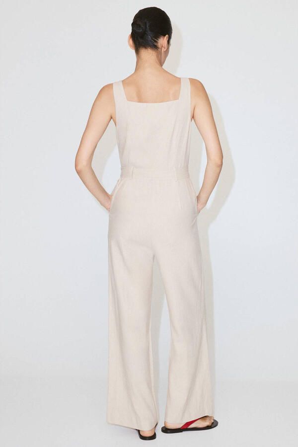 Mango jumpsuit met ceintuur en linnen beige - Foto 3