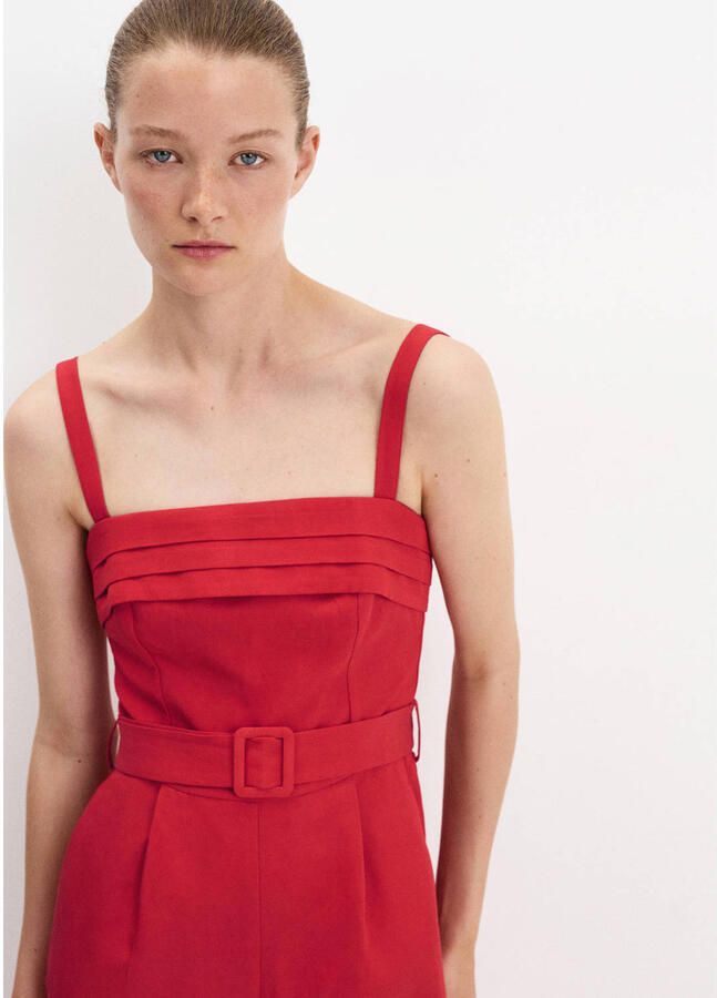 Mango jumpsuit met ceintuur en linnen rood