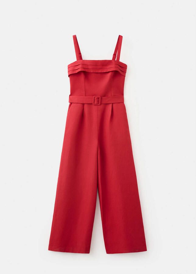 Mango jumpsuit met ceintuur en linnen rood - Foto 3