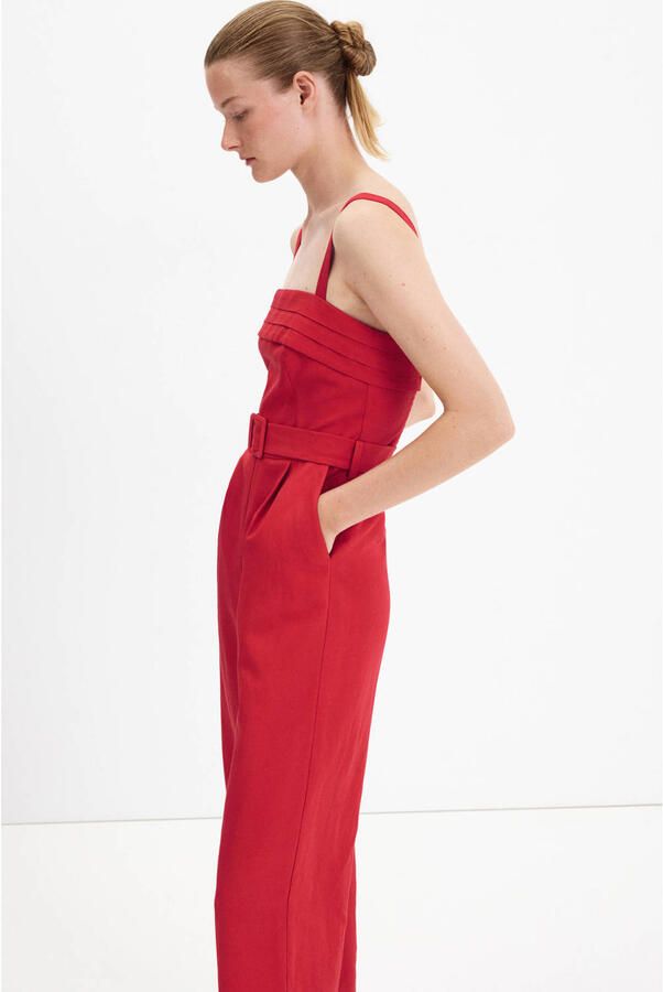 Mango jumpsuit met ceintuur en linnen rood - Foto 3