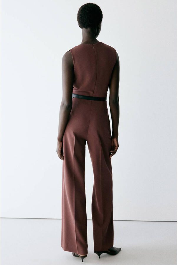 Mango jumpsuit met ceintuur roodbruin - Foto 2