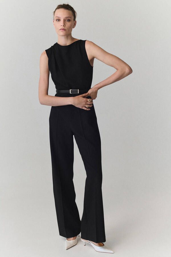 Mango jumpsuit met ceintuur zwart