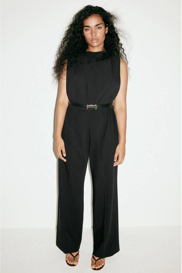 Mango jumpsuit met ceintuur zwart - Foto 3