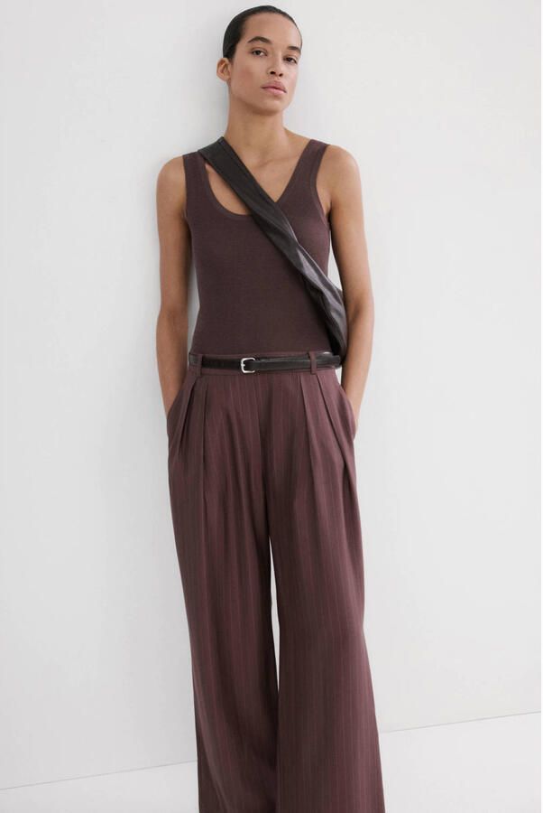Mango jumpsuit met krijtstreep donkerbruin