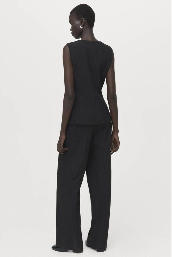 Mango jumpsuit met krijtstreep zwart - Foto 3