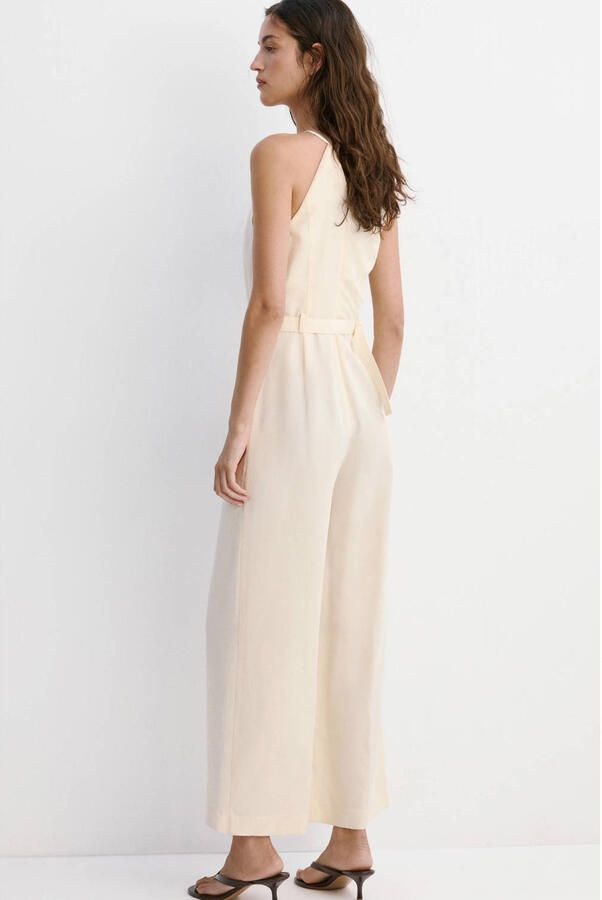 Mango jumpsuit met linnen beige - Foto 3