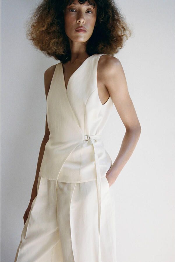 Mango jumpsuit met linnen ecru - Foto 2