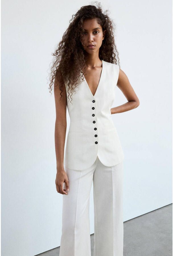 Mango jumpsuit met linnen ecru