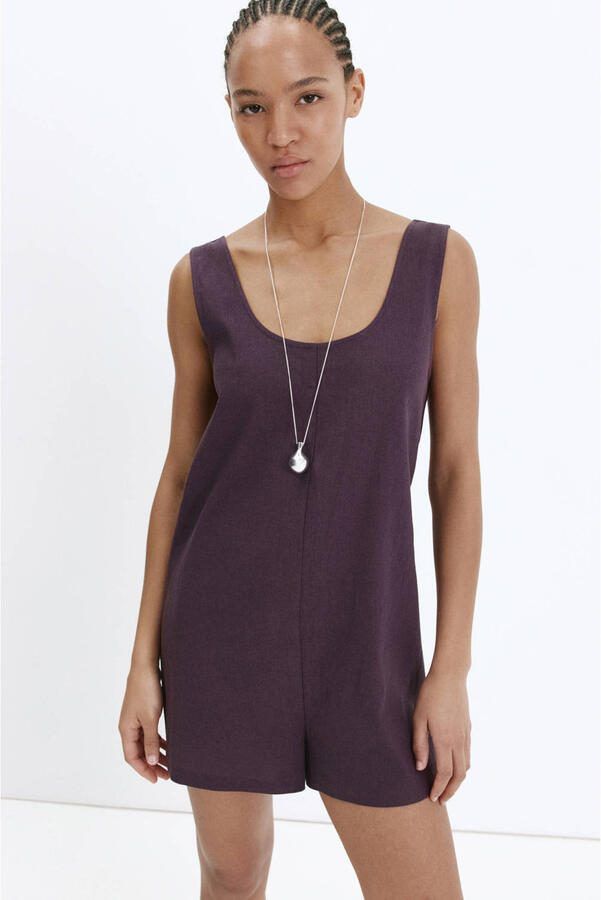 Mango jumpsuit met linnen paars