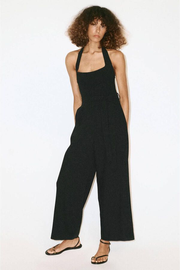 Mango jumpsuit met open rug zwart