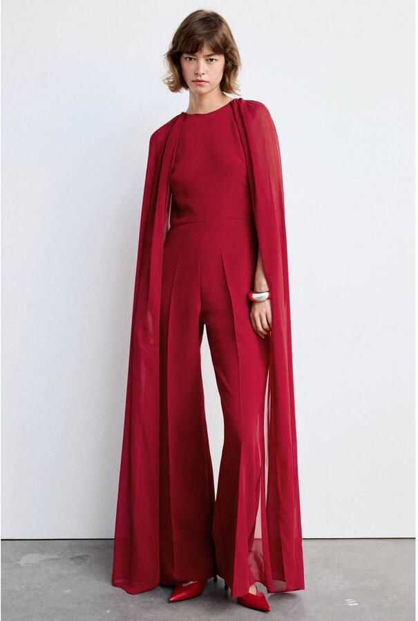 Mango jumpsuit met cape rood - Foto 2