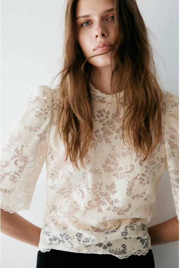 Mango kanten top beige