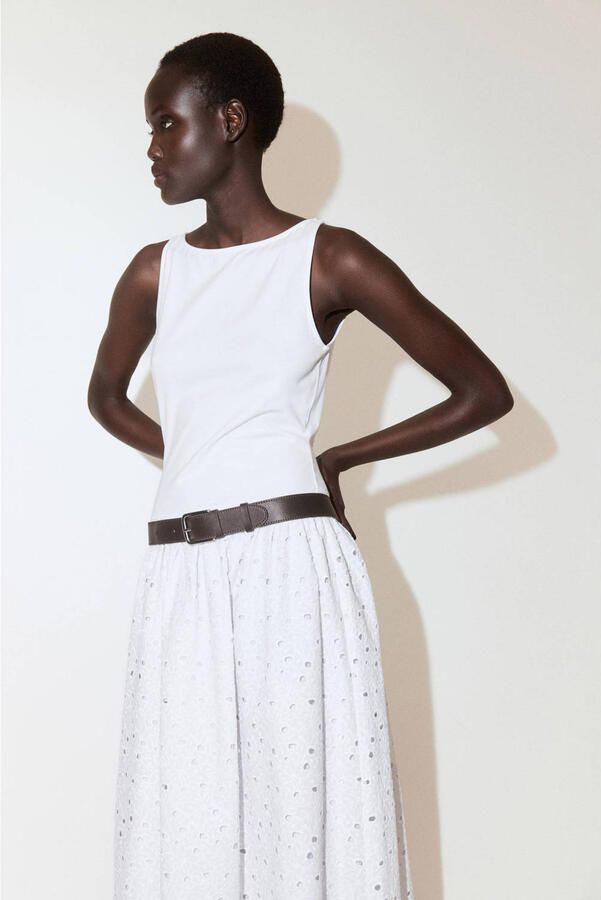 Mango katoenen broderie midi zomerjurk wit