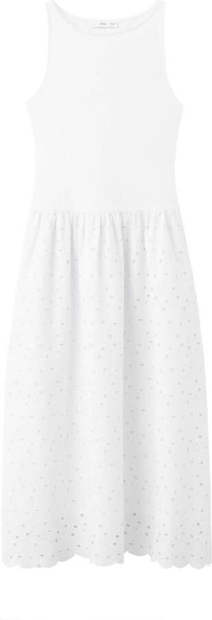 Mango katoenen broderie midi zomerjurk wit - Foto 3