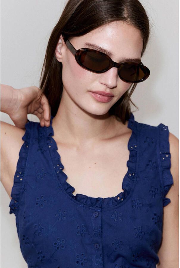Mango katoenen broderie top blauw