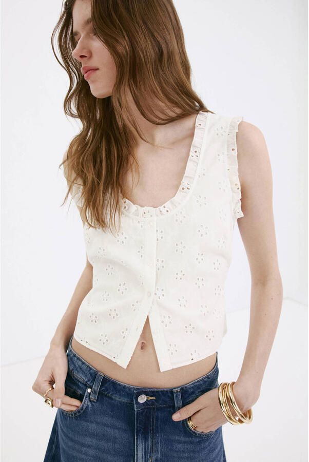 Mango katoenen broderie top wit