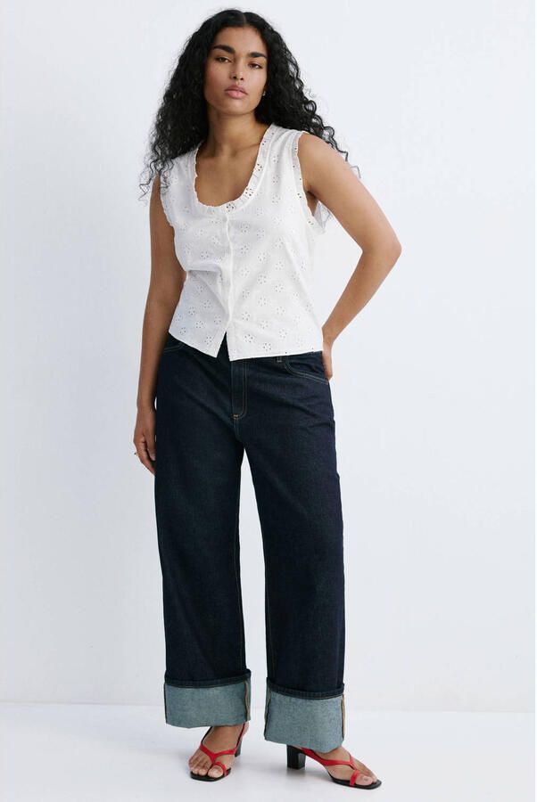 Mango katoenen broderie top wit - Foto 4