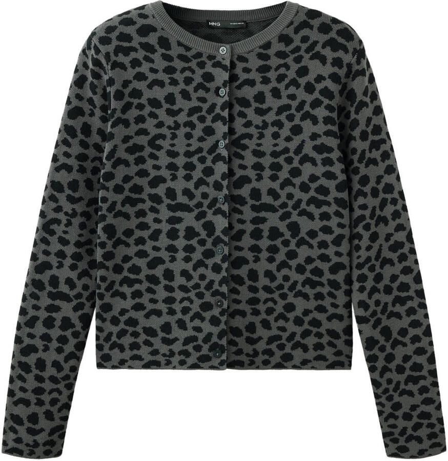 Mango katoenen gebreid vest met panterprint antraciet