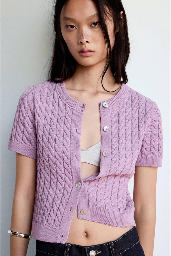 Mango katoenen gebreid vest roze