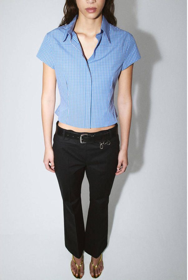 Mango katoenen geruite blouse blauw