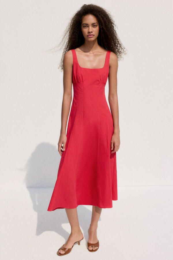 Mango katoenen midijurk rood - Foto 3