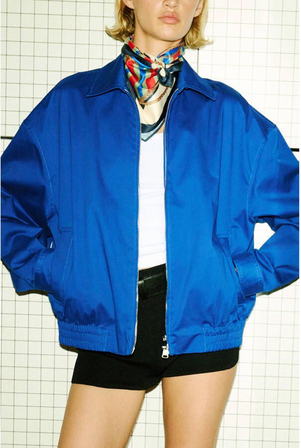 Mango katoenen zomerjas blauw