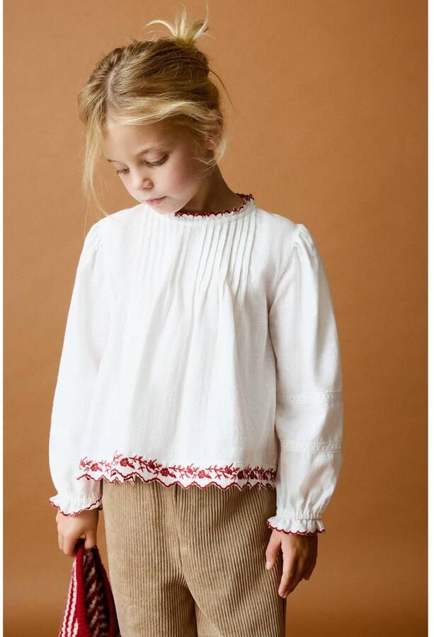 Mango Kids A-lijn blousetop met ruches wit rood