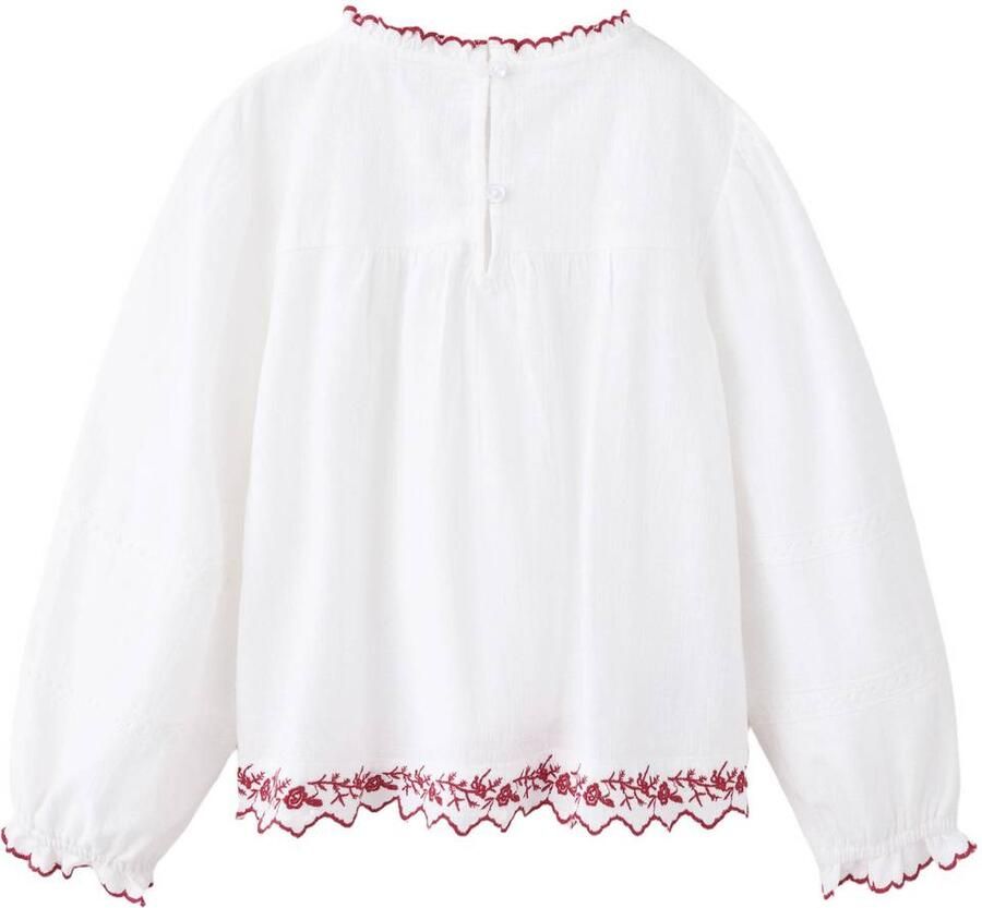 Mango Kids A-lijn blousetop met ruches wit rood Meisjes Katoen Ronde hals - Foto 2