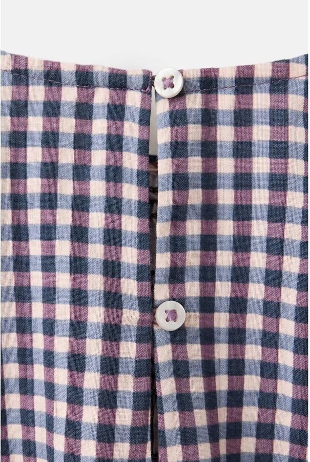 Mango Kids A-lijn geruite blousetop met smockwerk roze blauw paars Meisjes Katoen Ronde hals - Foto 3
