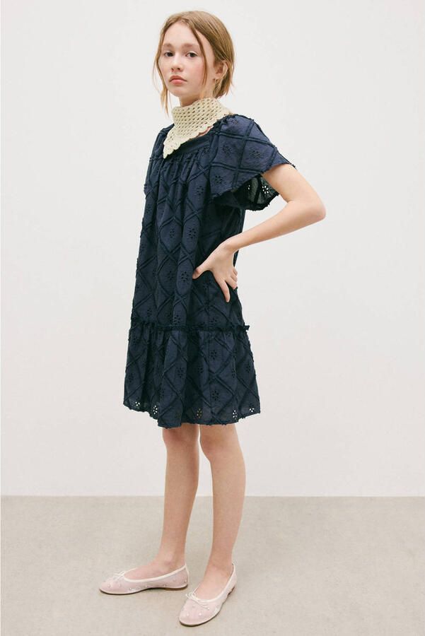 Mango Kids A-lijn jurk marineblauw