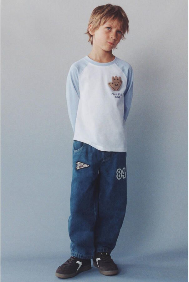 Mango Kids baggy jeans met patches mediumblauw
